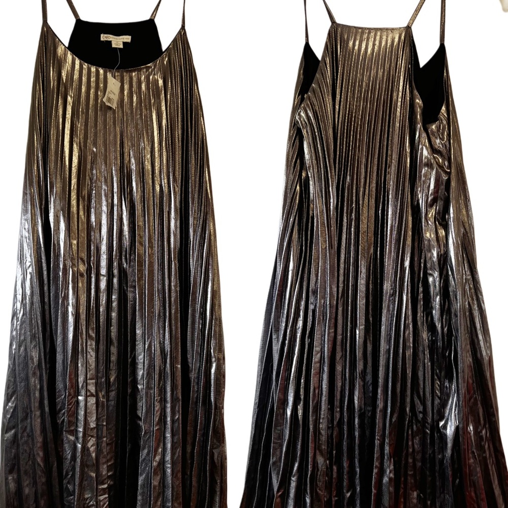 Metallic Silver Pleated Dress